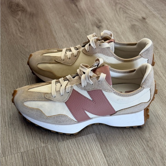 New Balance 327 Retro Sneakers | Neutral Beige & Pink | Women’s 9 - Picture 2 of 7